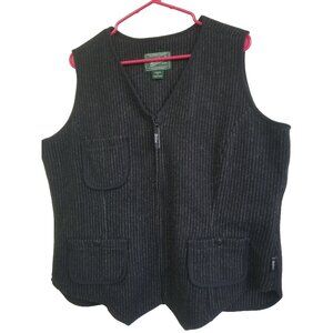 Vintage Woolrich Woolen Mills Gray Stripe Black 3 Pocket Zip Front Vest Size XL